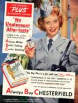 1952 Gloria DeHaven with Chesterfield. 'No Unpleasant After-taste'