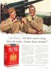 1941 'Yes, Colonel - Pall Mall's modern design filters the smoke - lessens throat irritation!'