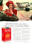 1941 'You'll like Pall Mall's modern design - it filters the smoke - lessens throat irritation!'