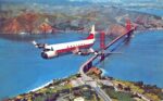 1959 Western Airlines Lockheed L-188 Electra over the Golden Gate Bridge Postcard