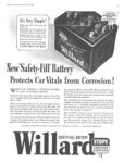 1940 New 'Safety-Fill' Batter Protects Car Vitals from Corrosion! Willard