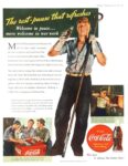 1943 The rest-pause that refreshes. Welcome in peace... more welcome in war work. Coca-Cola