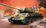 Chinese Volunteer Army's T-34/85 tank in battle in Korea. Korean War