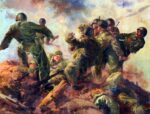 Chinese Volunteer hero Yang Guoliang blowing himself and a group of American soldiers up at the Battle of Triangle Hill, Korean War