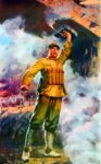 Heroic Chinese Volunteer destroying an American bunker with self-strapped explosives, Korean War