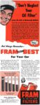 1952 'Don't Neglect Your Oil Filter' Fram Filters
