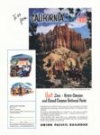 1953 To or from California. Visit Zion - Bryce Canyon and Grand Canyon National Parks. Union Pacific Railroad