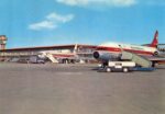 1960 Sud Aviation Caravelle of Swissair and a Boeing 707 of T.W.A. at Rome's Fiumicino (Leonardo da Vinci) Airport in Italy postcard