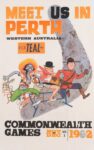 1962 Meet Us In Perth Western Australia. Fly TEAL. Commonwealth Games